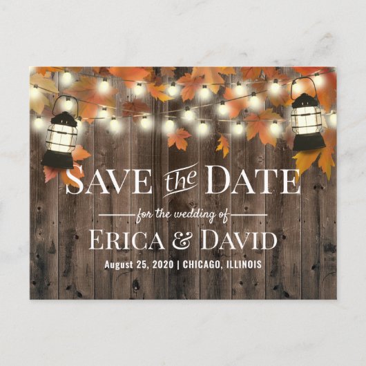Rustic Lantern Fall Wedding Save the Date Aankondigingskaart (Voorkant)