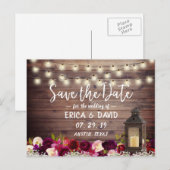 Rustic Lantern Floral Barn Save the Date Aankondigingskaart (Voorkant / Achterkant)