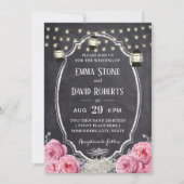 Rustic Lantern  Floral Chalkboard Wedding Kaart (Voorkant)