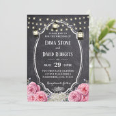 Rustic Lantern  Floral Chalkboard Wedding Kaart (Staand voorkant)
