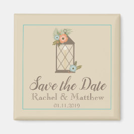 Rustic Lantern Floral Save the Date Magneet
