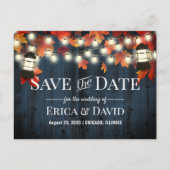 Rustic Lantern Herfst Navy Barn Wood Save the Date Aankondigingskaart (Voorkant)
