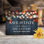 Rustic Lantern Herfst Navy Barn Wood Save the Date Aankondigingskaart<br><div class="desc">Rustic Lantern marine Barn Wood trekt het huwelijk op om de datumaankondigingen te bewaren.</div>