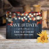 Rustic Lantern Herfst Navy Barn Wood Save the Date Aankondigingskaart