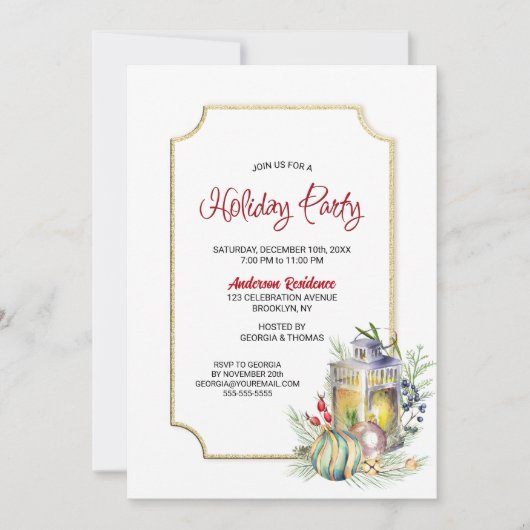 Rustic Lantern Holiday Party Uitnodiging (Voorkant)