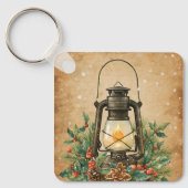 Rustic lantern holly pine festive winter christmas sleutelhanger (Voorkant)