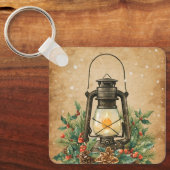 Rustic lantern holly pine festive winter christmas sleutelhanger (Voorkant)