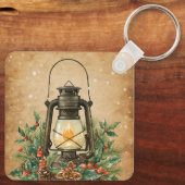Rustic lantern holly pine festive winter christmas sleutelhanger (Achterkant)