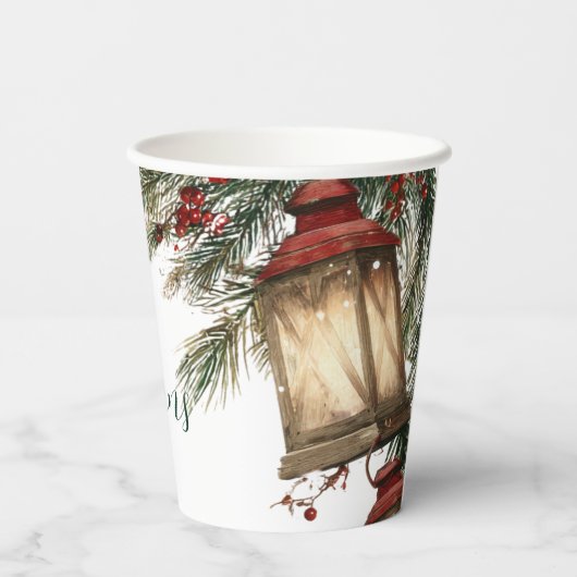 Rustic Lantern Kerstfeest Papieren Bekers (Achterkant)