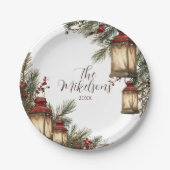 Rustic Lantern Kerstfeest Papieren Bordje (Voorkant)