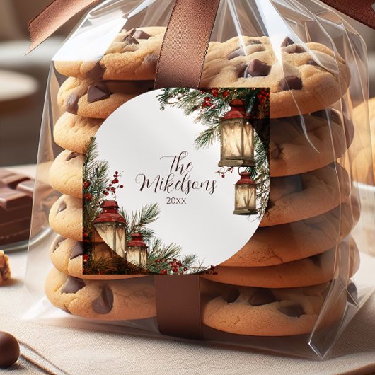 Rustic Lantern Kerstfeest Ronde Sticker