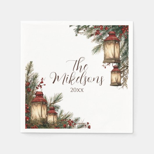 Rustic Lantern Kerstfeest Servet (Voorkant)