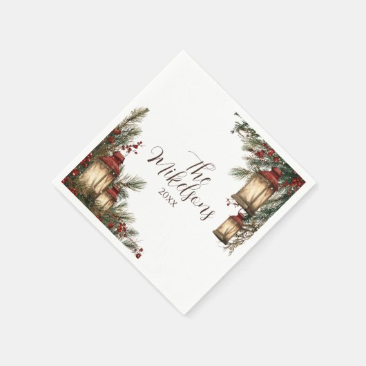 Rustic Lantern Kerstfeest Servet (Hoek)