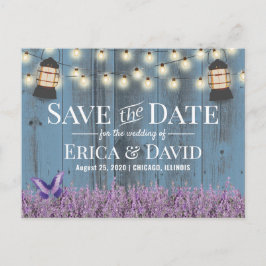 Rustic Lantern Lavender Dusty Blue Save the Date Aankondigingskaart