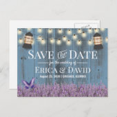 Rustic Lantern Lavender Dusty Blue Save the Date Aankondigingskaart (Voorkant / Achterkant)