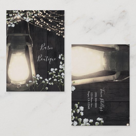 Rustic Lantern Light & Baby's Breath Floral Visitekaartje (Voorkant / Achterkant)