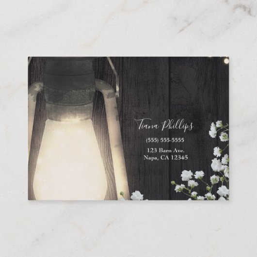 Rustic Lantern Light & Baby's Breath Floral Visitekaartje (Achterkant)