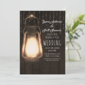 Rustic Lantern & Lights Brown Barn Wood Wedding Kaart (Staand voorkant)