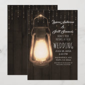 Rustic Lantern & Lights Brown Barn Wood Wedding Kaart (Voorkant / Achterkant)