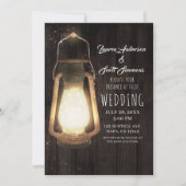 Rustic Lantern Lights Brown Barn Wood Wedding Kaart (Voorkant)