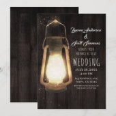 Rustic Lantern Lights Brown Barn Wood Wedding Kaart (Voorkant / Achterkant)