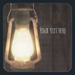 Rustic Lantern Lights Brown Barn Wood Wedding Vierkante Sticker<br><div class="desc">Pas aan met elke gewenste tekst.</div>