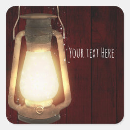Rustic Lantern Lights Cherry Wood Barn Wedding Vierkante Sticker