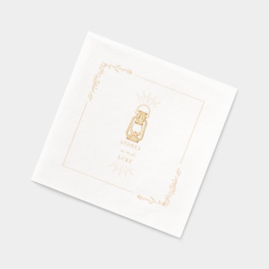 Rustic Lantern Line Art Floral Folie Servetten (Links)