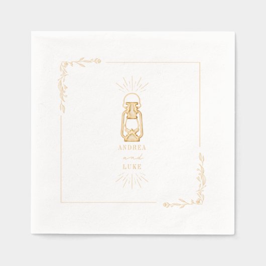 Rustic Lantern Line Art Floral Folie Servetten (Voorkant)