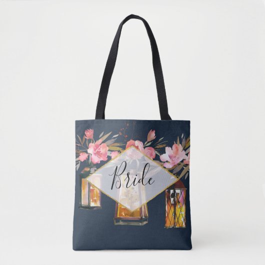Rustic Lantern Navy Blue Coral Bride Wedding Tote Bag (Voorkant)