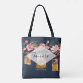 Rustic Lantern Navy Blue Coral Bride Wedding Tote Bag (Achterkant)