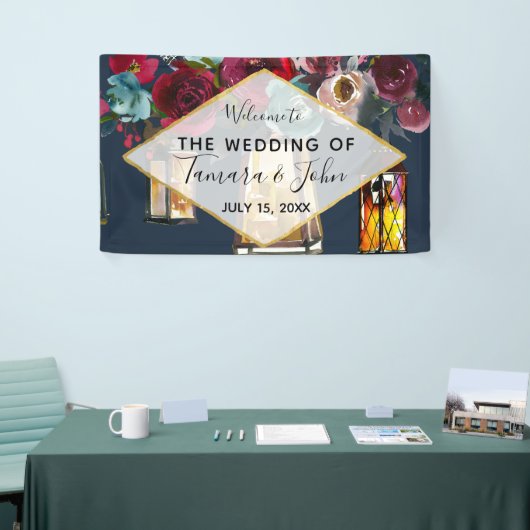 Rustic Lantern Navy Burgundy Merlot Wedding Spandoek (Beurs)