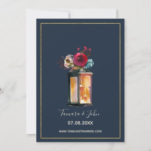 Rustic Lantern Navy Burgundy Rehearsal Dinner Kaart (Achterkant)