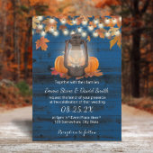 Rustic Lantern & Pumpkins Navy Blue Fall Wedding Kaart