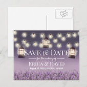 Rustic Lantern Purple Flowers Save the Date Aankondigingskaart (Voorkant / Achterkant)