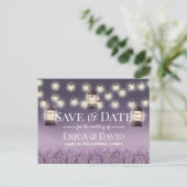Rustic Lantern Purple Flowers Save the Date Aankondigingskaart (Staand voorkant)