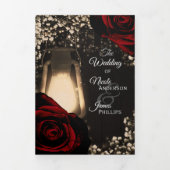 Rustic Lantern Red Roses Trifold Wedding Program Drieluik Uitnodiging (Cover)