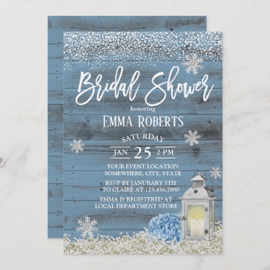 Rustic Lantern Snowflake Dusty Blue Vrijgezellenfe Kaart (Voorkant / Achterkant)