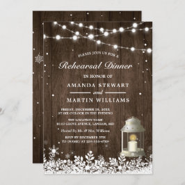 Rustic Lantern Snowflakes Winter Rehearsal Dinner Kaart