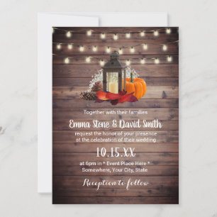 Rustic Lantern & String Lights Autumn Wedding Kaart