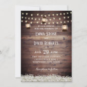 Rustic Lantern String Lights Baby's Breath Wedding Kaart (Voorkant)