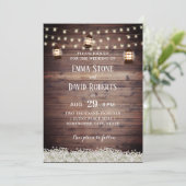 Rustic Lantern String Lights Baby's Breath Wedding Kaart (Staand voorkant)