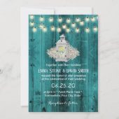 Rustic Lantern & String Lights Blauwgroen Barn Wed Kaart (Voorkant)