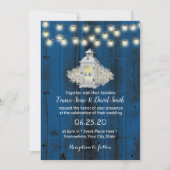 Rustic Lantern & String Lights Blue Barn Wedding Kaart (Voorkant)