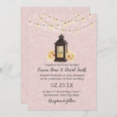 Rustic Lantern & String Lights Blush Pink Wedding Kaart (Voorkant / Achterkant)