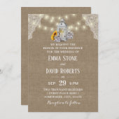 Rustic Lantern & String Lights Burlap Wedding Kaart (Voorkant / Achterkant)
