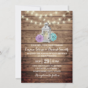 Rustic Lantern Succulent Floral Wedding Kaart