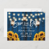Rustic Lantern & Sunflower Navy Save the Date Aankondigingskaart (Voorkant / Achterkant)