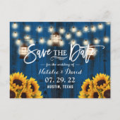 Rustic Lantern & Sunflower Navy Save the Date Aankondigingskaart (Voorkant)