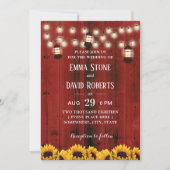 Rustic Lantern Sunflower Red Barn Country Weddensc Kaart (Voorkant)